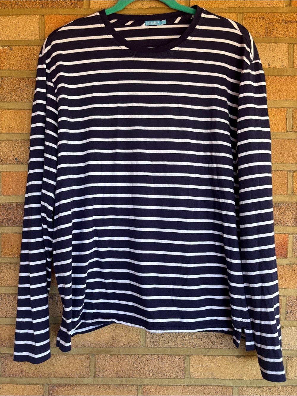 J. McLaughlin 100% Pima Cotton Navy and White Striped Long Sleeve TShirt L